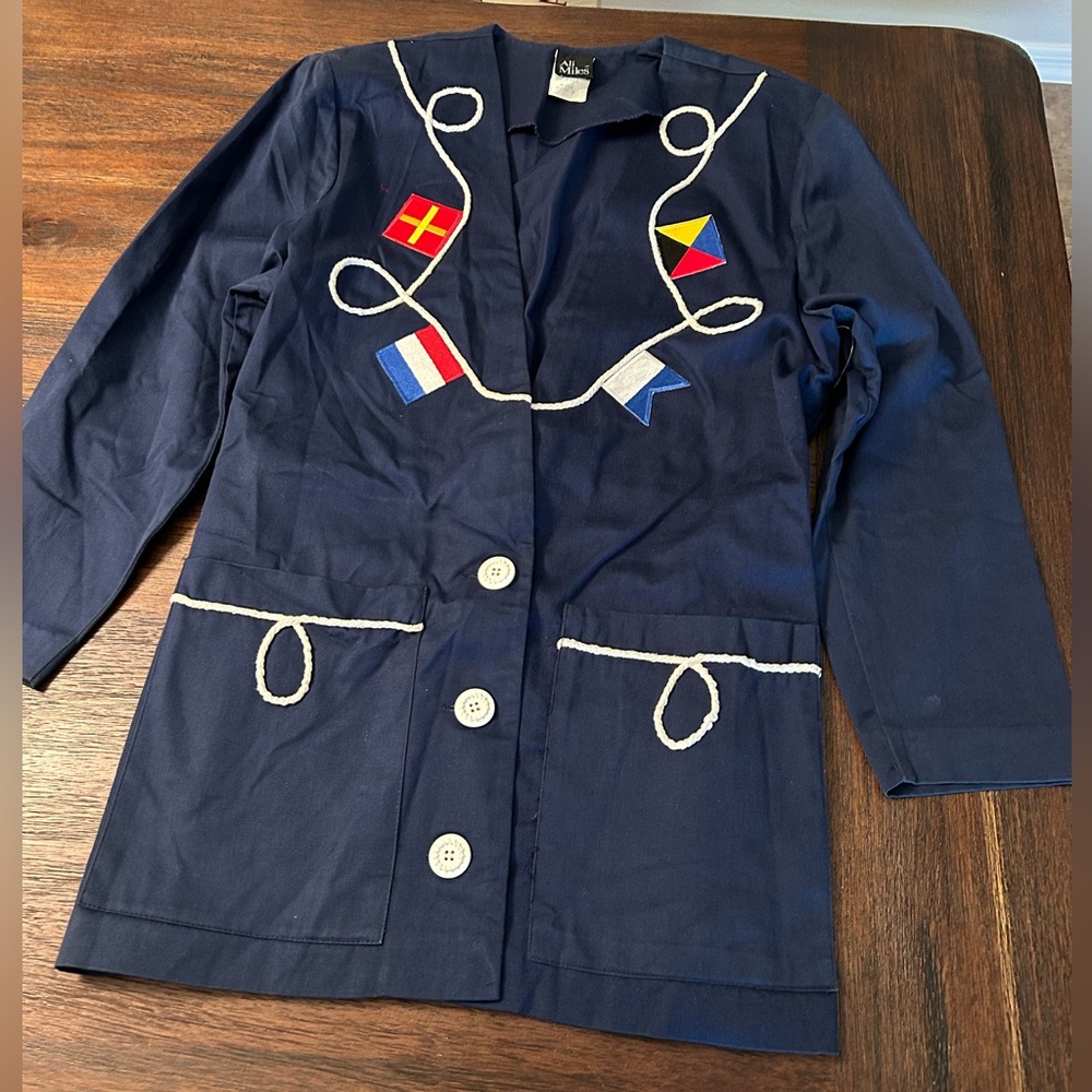 HUGE SALE! VINTAGE ALI MILES NAVY BLUE NAUTICAL BLAZER JACKET  SIZE 8